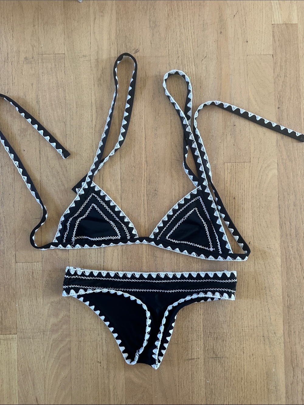 Black Triangle Bikini Set with White Trim